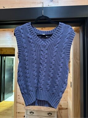 American Eagle Outfitters Cable Knit V-Neck Sweater Vest - Blue